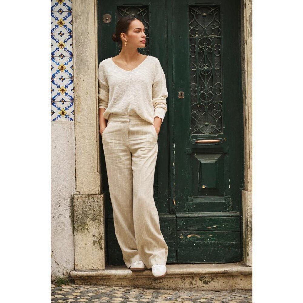 NWT ESQUALO Sand White Striped Linen Blend Trousers